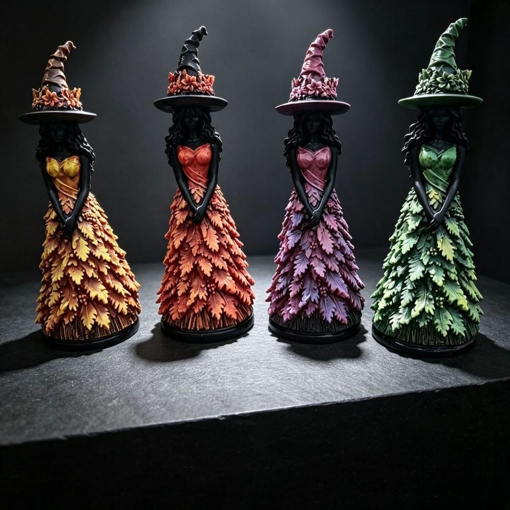 Leaf Gown Halloween Witch Statue Vintage Leaf Witch Resin Ornament Halloween Harvest