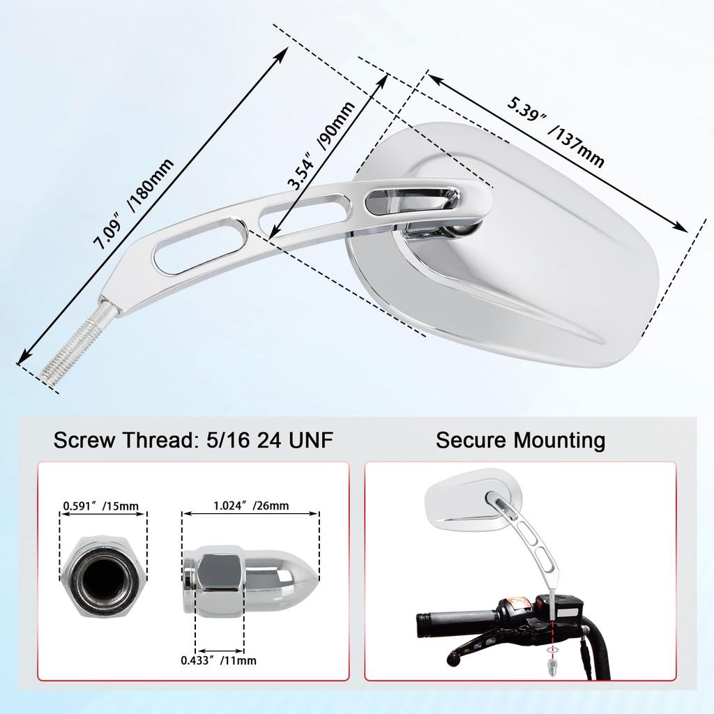 WOWTK Chrome L & R 8mm Rearview Mirrors for Harley FLSTC FXDB Dyna FXDF FLSTF