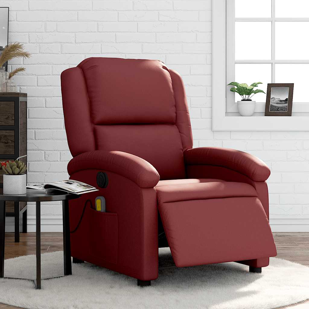 Electric Massage Chair Burgundy Faux Leather