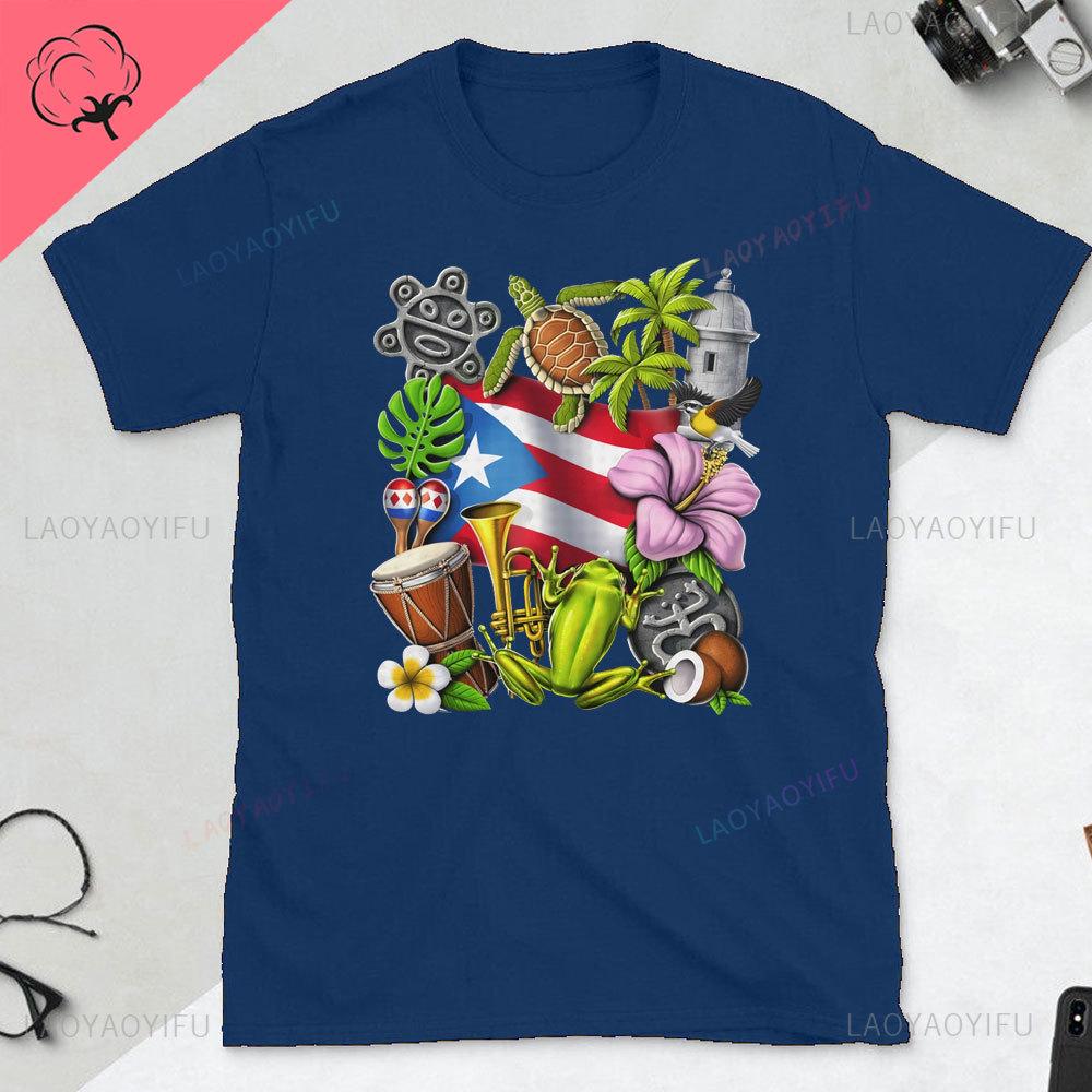 Puerto Rico Shirt Boricua Shirt Tylenol Frog Tshirt Short Sleeve Puerto Rico Flag Cotton Shirts Symbol Unisex Clothing Tee Top