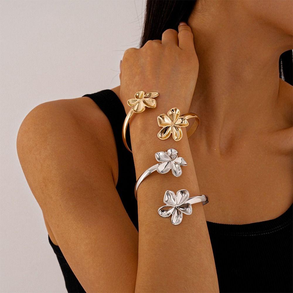 Metall-Blumen-Manschettenarmband Emaille-Glasur Handwerk Spiral-Armband Floral Offene Manschette Armreif Damen