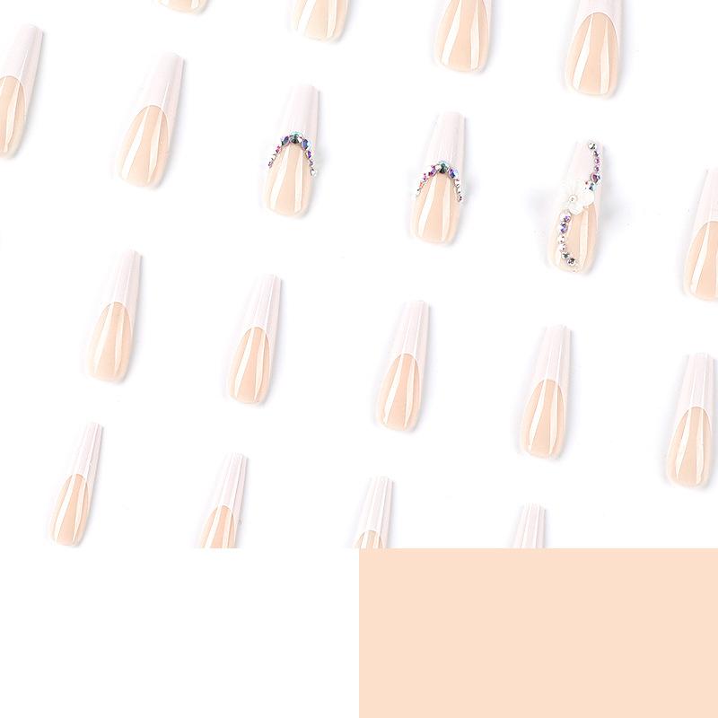 Nail art piece Long white French wearable nail sticker Three-dimensional white flower rhinestone wearable nail piece Finished product