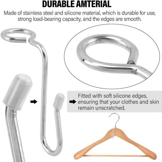 50 Pcs Stainless Steel + Silicone Hanger Connector Hooks, Space Saving Clothes Hanger Extender Hooks