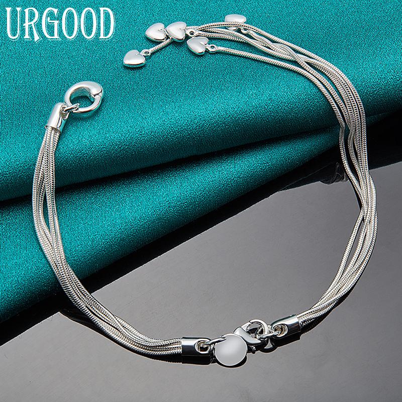 925 Sterling Silber Love Herz Anhänger Armband Romantischer Schmuck