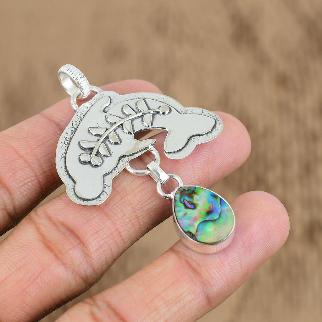 Womens Day Sale 925 Sterling Silver Natural Abalone Shell Fish Pendant Jewelry