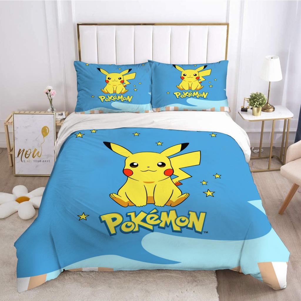 3D Cartoon Print Bedding Set, Anime Pikachu Friends Game Microfibre 2 piece,Teenager Children's Duvet Cover And Pillowcase Set