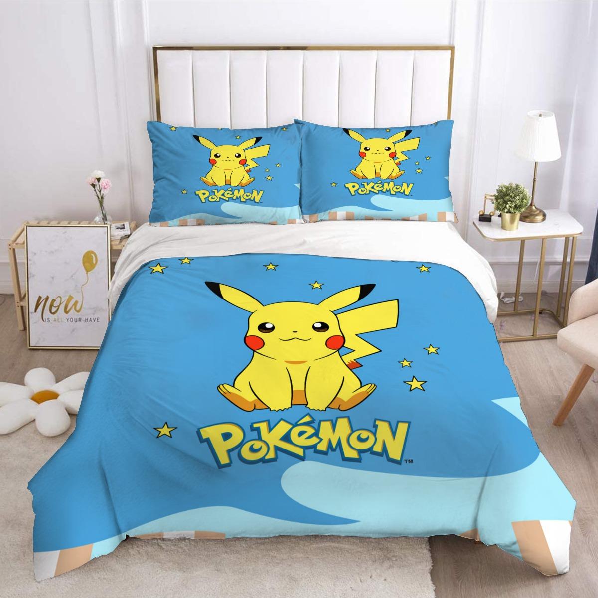 

3D Cartoon Print Bedding Set, Anime Pikachu Friends Game Microfibre 2 piece,Teenager Children s Duvet Cover And Pillowcase Set 90x200cm