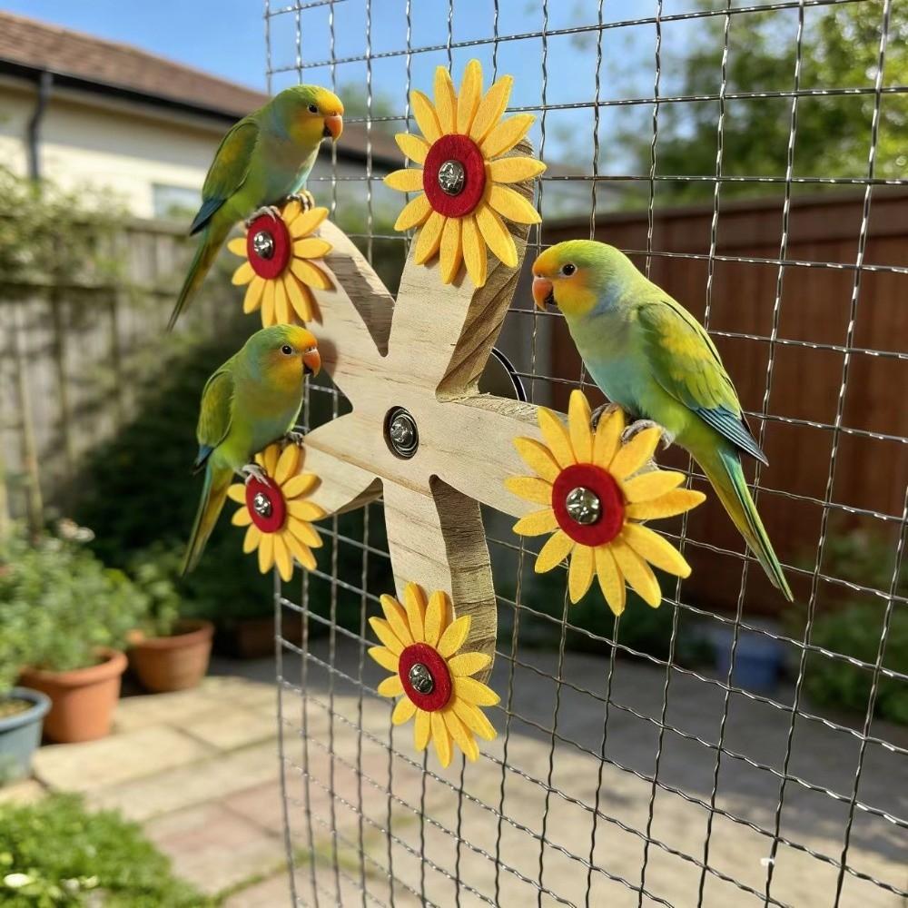 Wear Resistant Wooden Parrots Ferris Wheel With Bearings Bird Swing Toy  Avian Activities