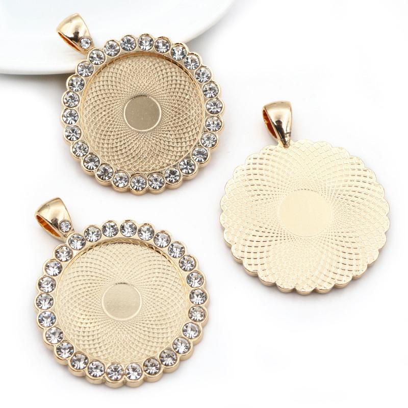 New Fashion 5pcs 25mm Inner Size KC Gold/Silver Plated Transparent Rhinestone Cabochon Base Setting Charms Pendant