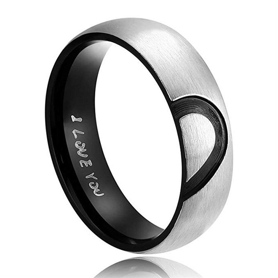 Rose Gold/Black Heart Couple Ring Stainless Steel Couple Couple Love Promise Ring Men's Women's Jewelry