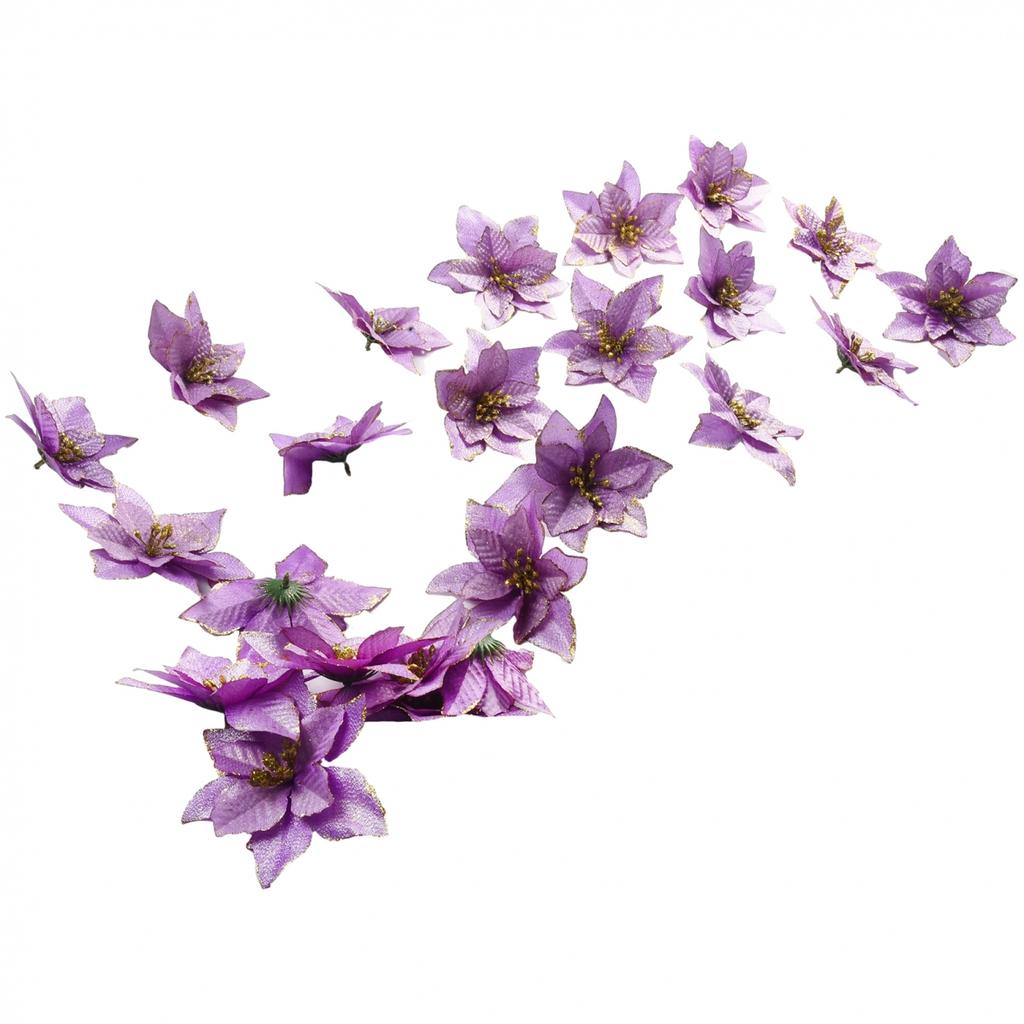 5/24PCS Glitter Artificial Poinsettia Christmas Tree Ornament Home Decor Flower