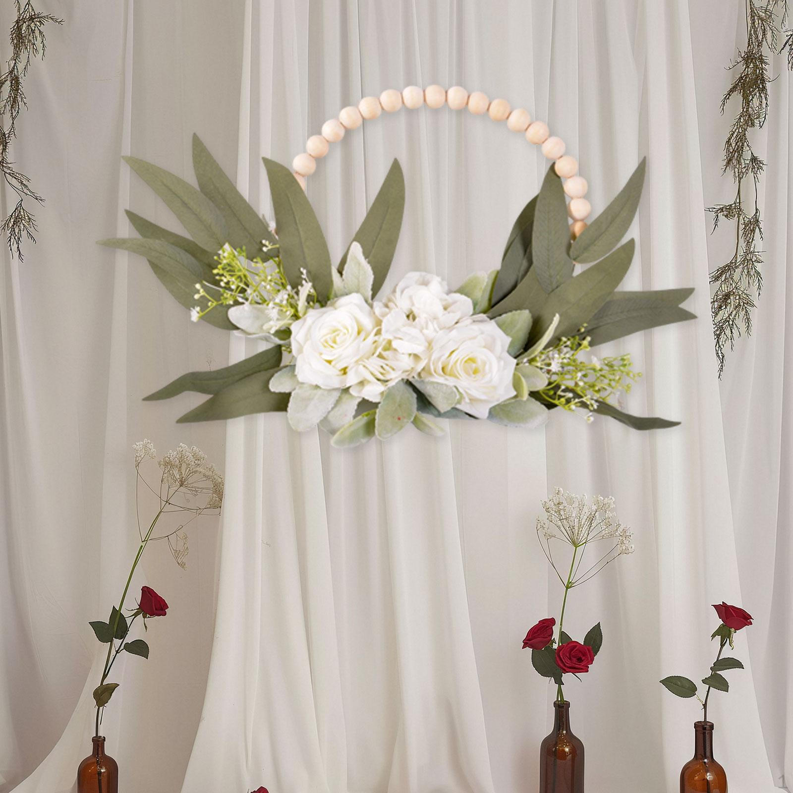 

Венок из деревянных бусин, искусственный цветок, сделай сам, декоративные кольца для входной двери белый