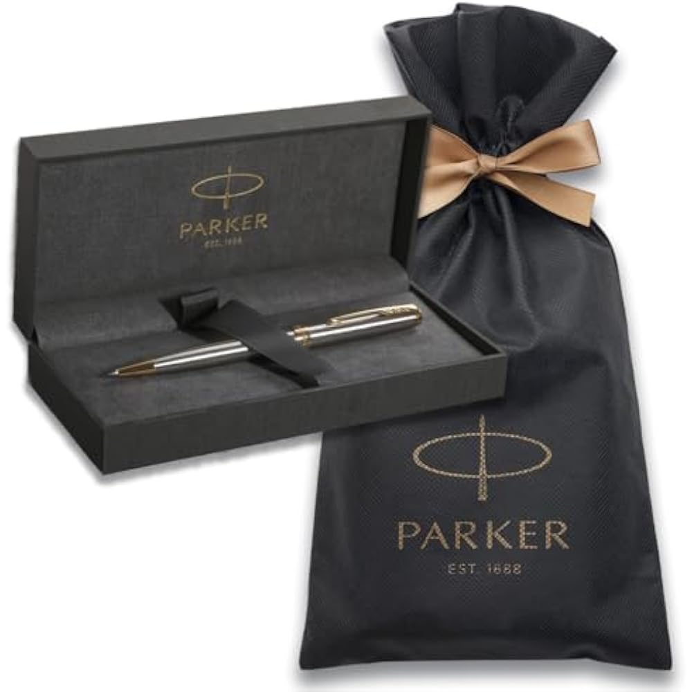 PARKER Parker Ballpoint Pen, Sonnet, Stainless Steel, GT, Medium, Oily Brand, Wrapping Bag, Gift ...