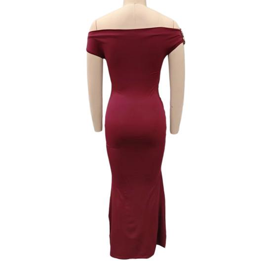 Off The Shoulder Maxi Dress for Women Ruched Fishtail Sexy Bodycon Long Dress with Metal Accent Wedding Guest Party Evening Gown
