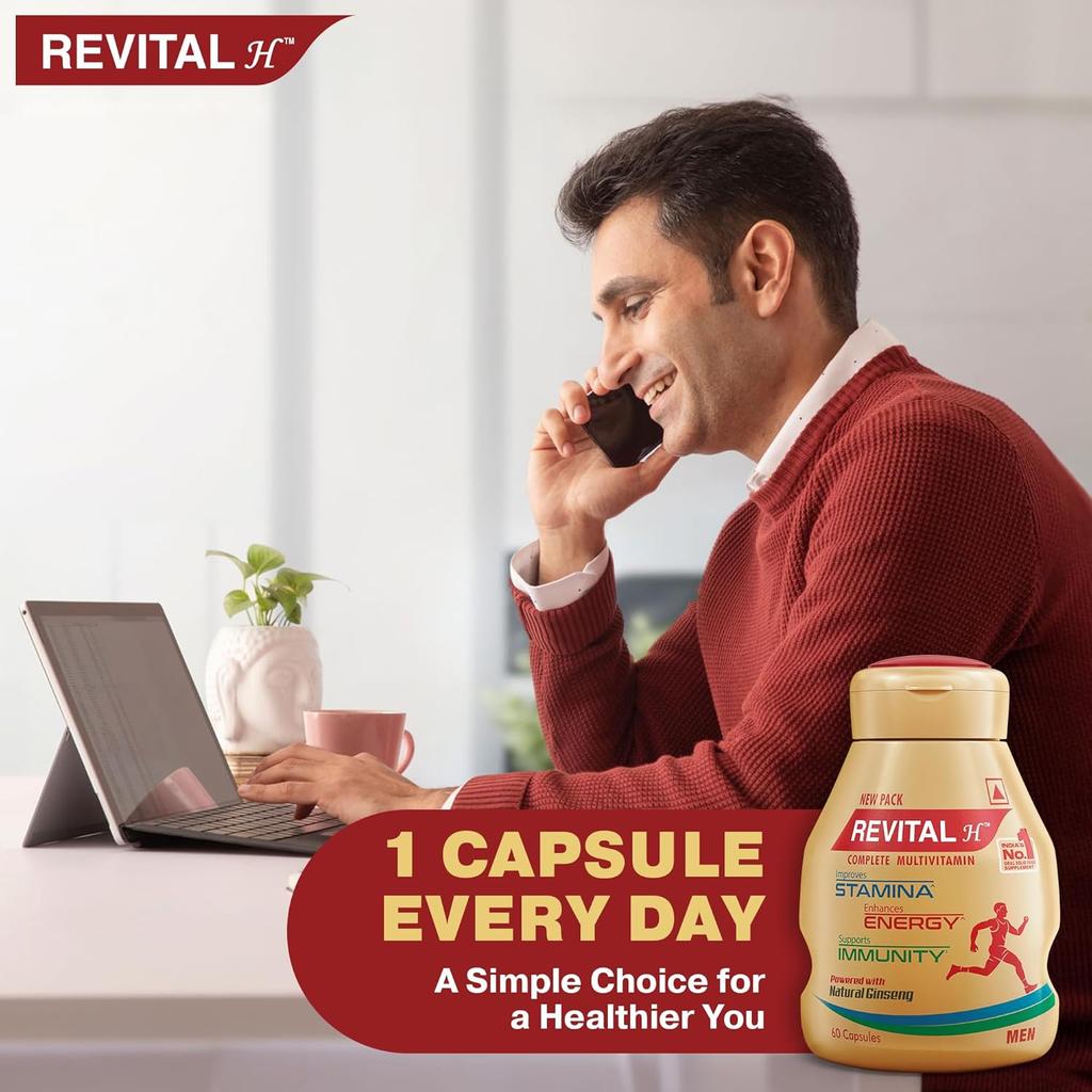 REVITAL H Multivitamin For Men 60 Capsules Pack Of 2 With Ginseng Zinc Vitamins Minerals Energy Stamina