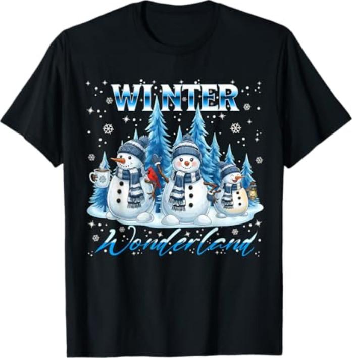 Winter Wonderland Snowman Family Snowflake Cozy Winter Scene T-Shirt