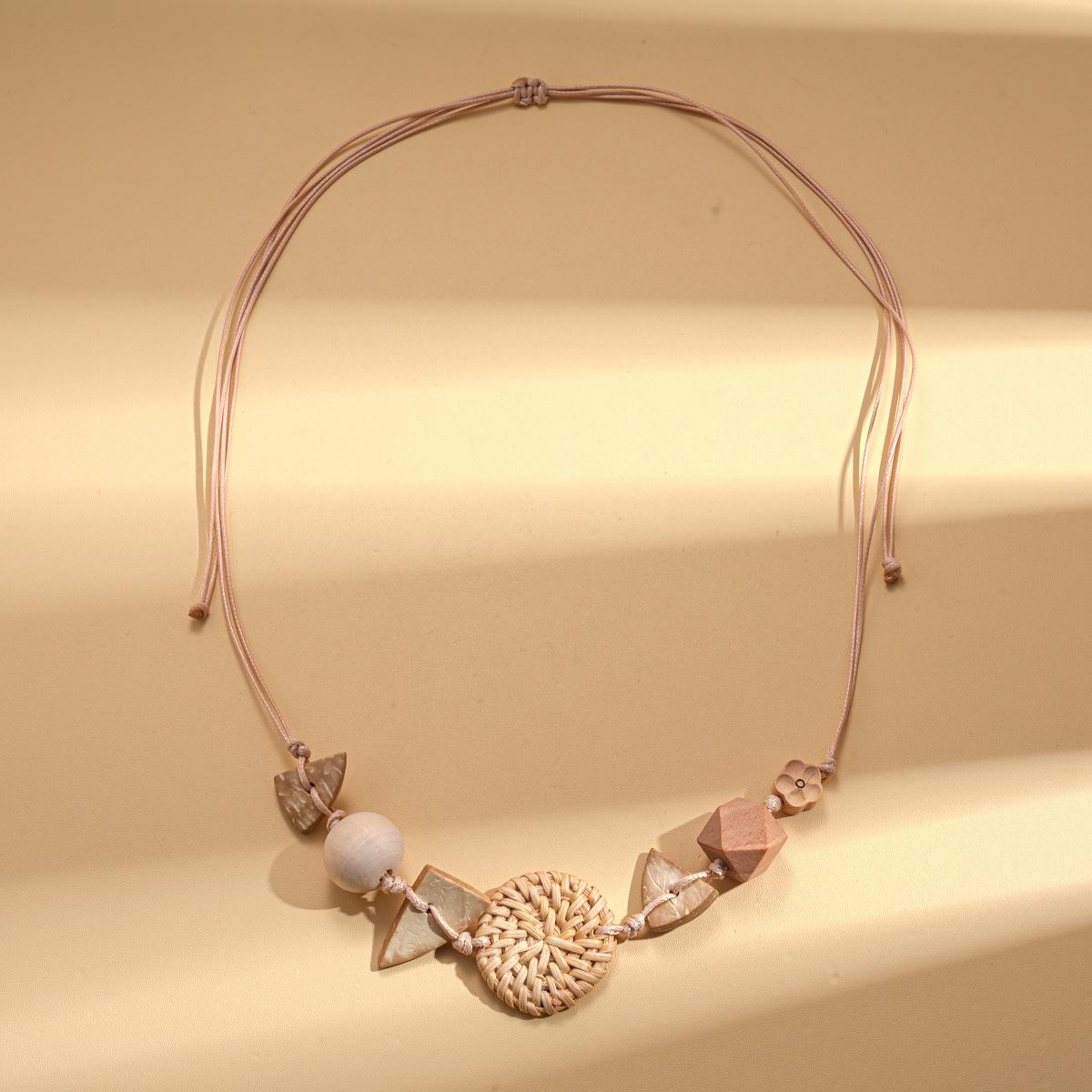 Богемная деревянная бусина ротанговая круглая геометрическая цепочка для свитера этнический стиль темпераментное ожерелье