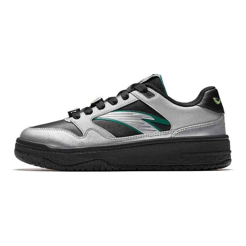 Anta Men Street Play 3 Synthetic Leather Comfort Low-top Skate Shoes Basic Black Silver 912548077-7 40