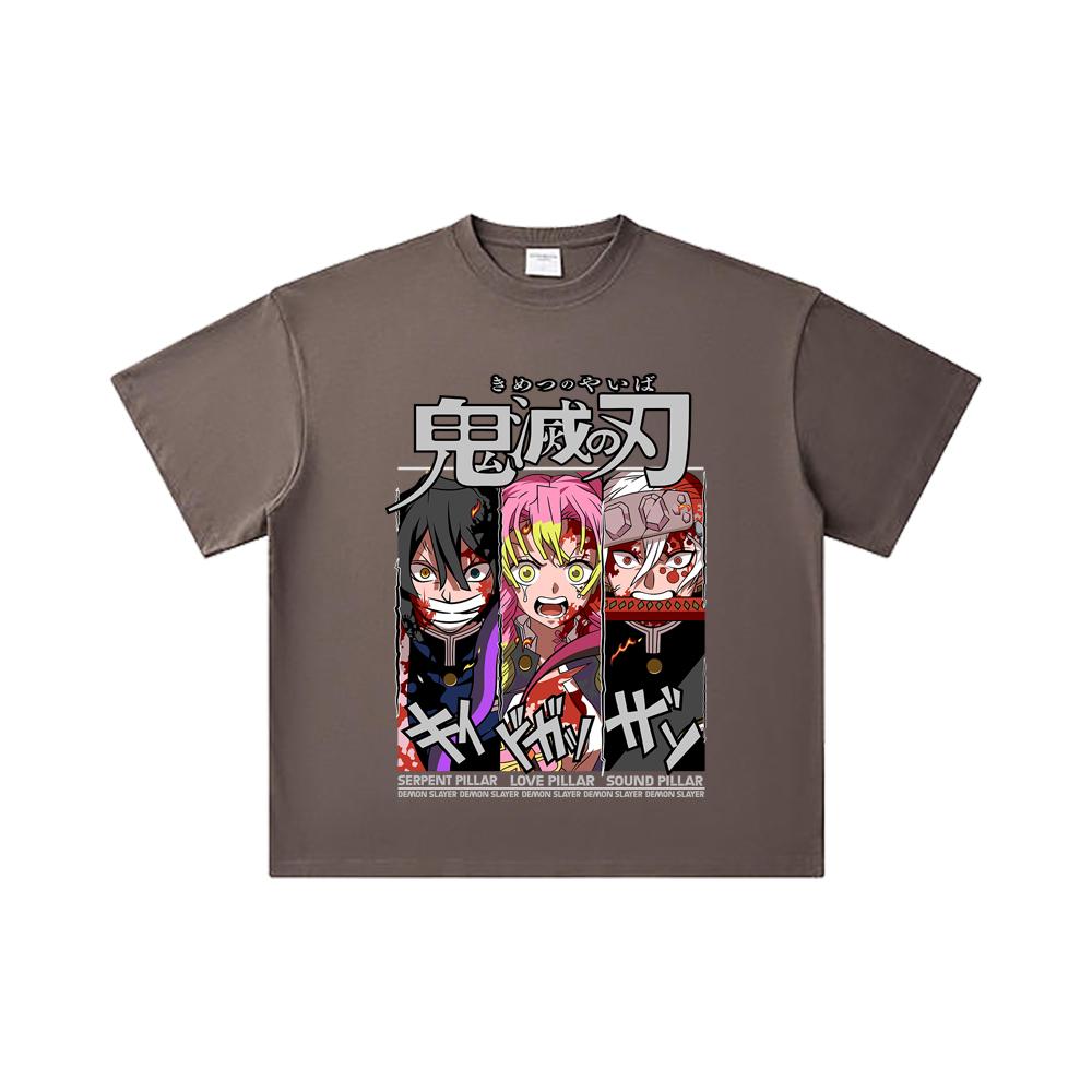 260 GSM Double Yarn 32 Count 100% Cotton Demon Slayer V59 Pillars Print Unisex Heavy Cotton T Shirt