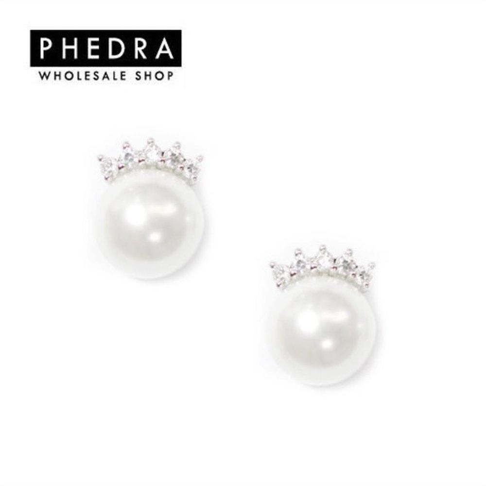 Women's Pearl Cubic Zirconia Bridal Small Wedding Earrings (9740975)