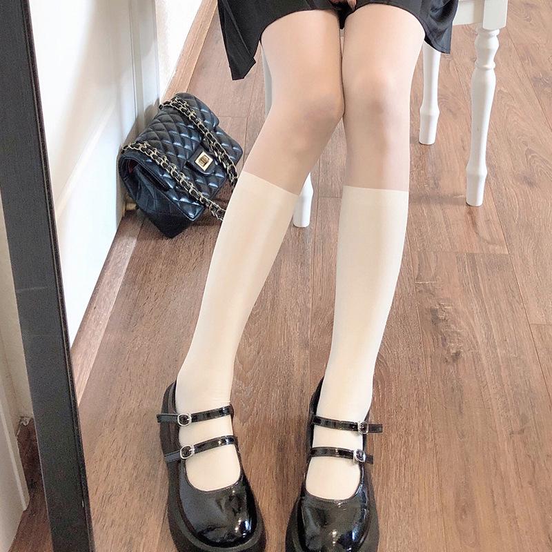 Women's Lolita Black Stockings: Spring/Autumn Over-the-Knee Patchwork Thigh-High, JK Pantyhose, Black & White