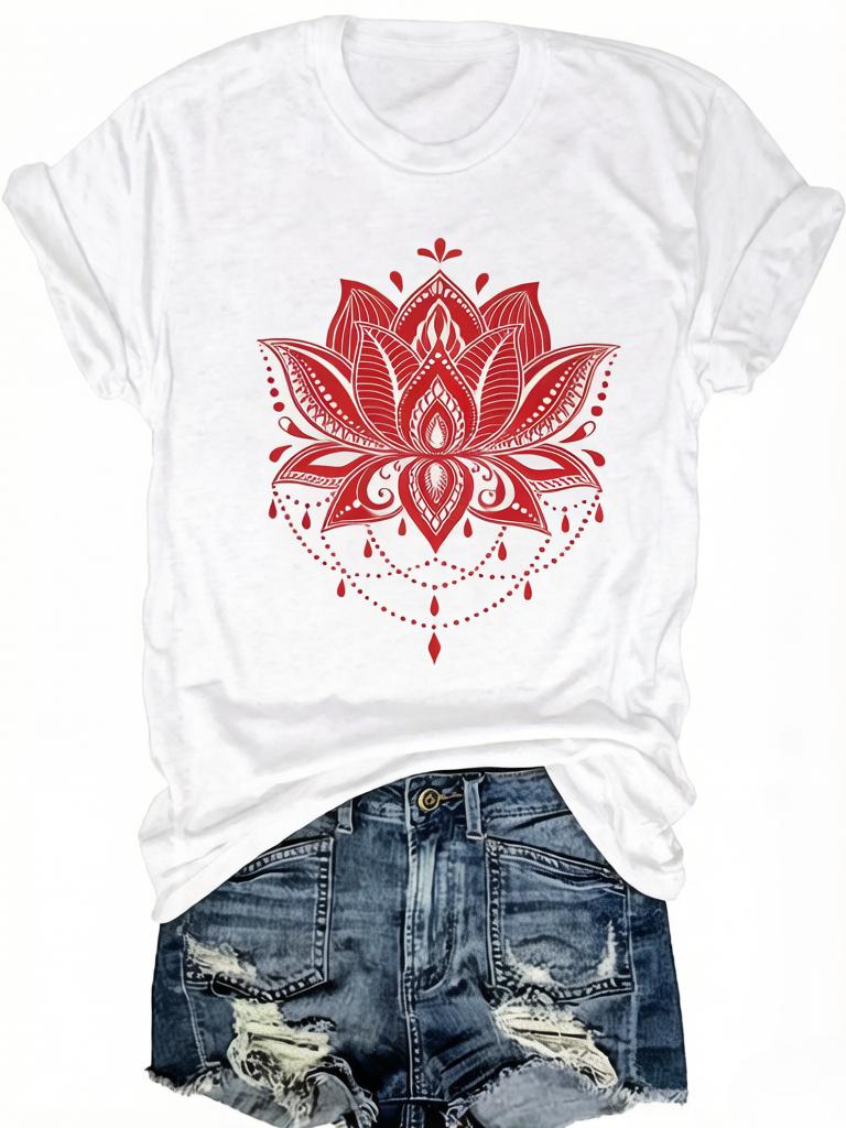 

2026 Summer Lotus Unisexdala Ladies Tshirt Rose Gold Print Casual Black Top Casual Comfortable Cotton Streetwear S