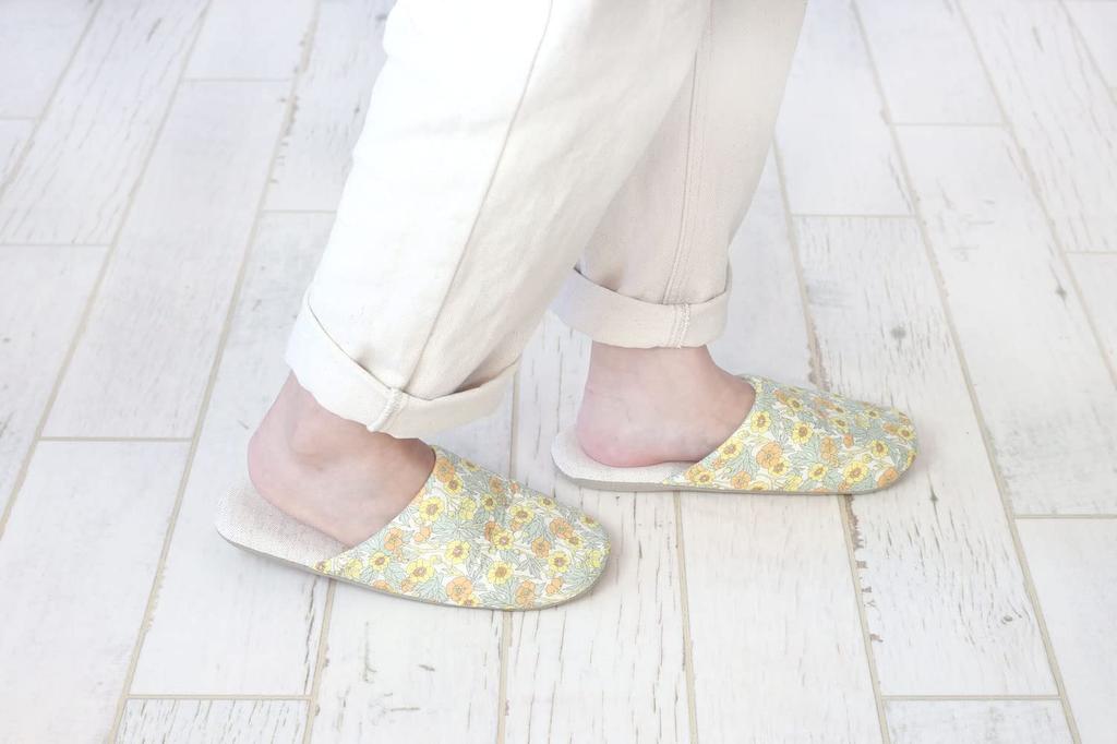 DDintex FLORET LONDON Flanders Clement Sizes Slippers, Linen, Yellow, 23-25cm [Liberty Print]