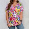 Summer Fashionable Comfortable Soft Women's Flower T-shirt Casual Breathable Loose V-Neck Short-Sleeve T-shirt