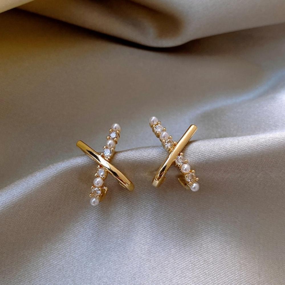 S925 Perlelinje Kubisk Kors Øredobber – Haniel – Fra Korea