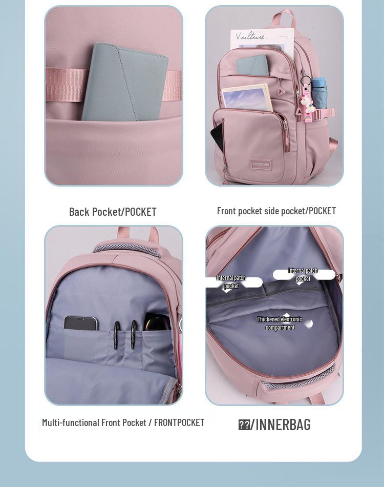 Korean Style Large Nylon School Backpack for Girls – Fashionable, Simple Design for Primary and Junior High School Students