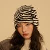 Zebra pattern versatile wool knitted hat autumn and winter hat women's warm ear protection cold hat showing face small pile hat