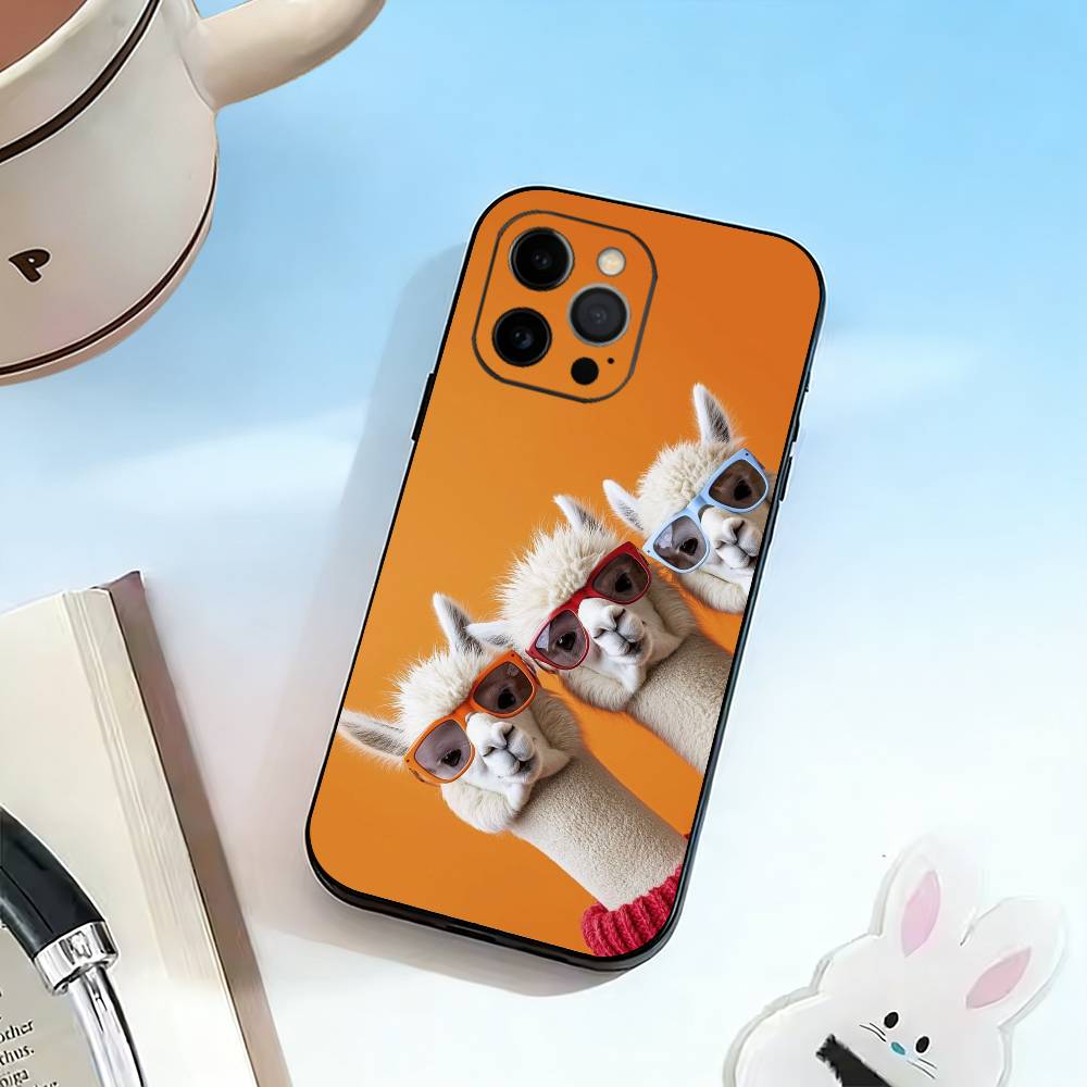 

D-Cute Alpaca Phone Case For iPhone 17, 16,15,14,13,12,11 Plus,Pro Max, Others Soft Black Cover iPhone14ProMax