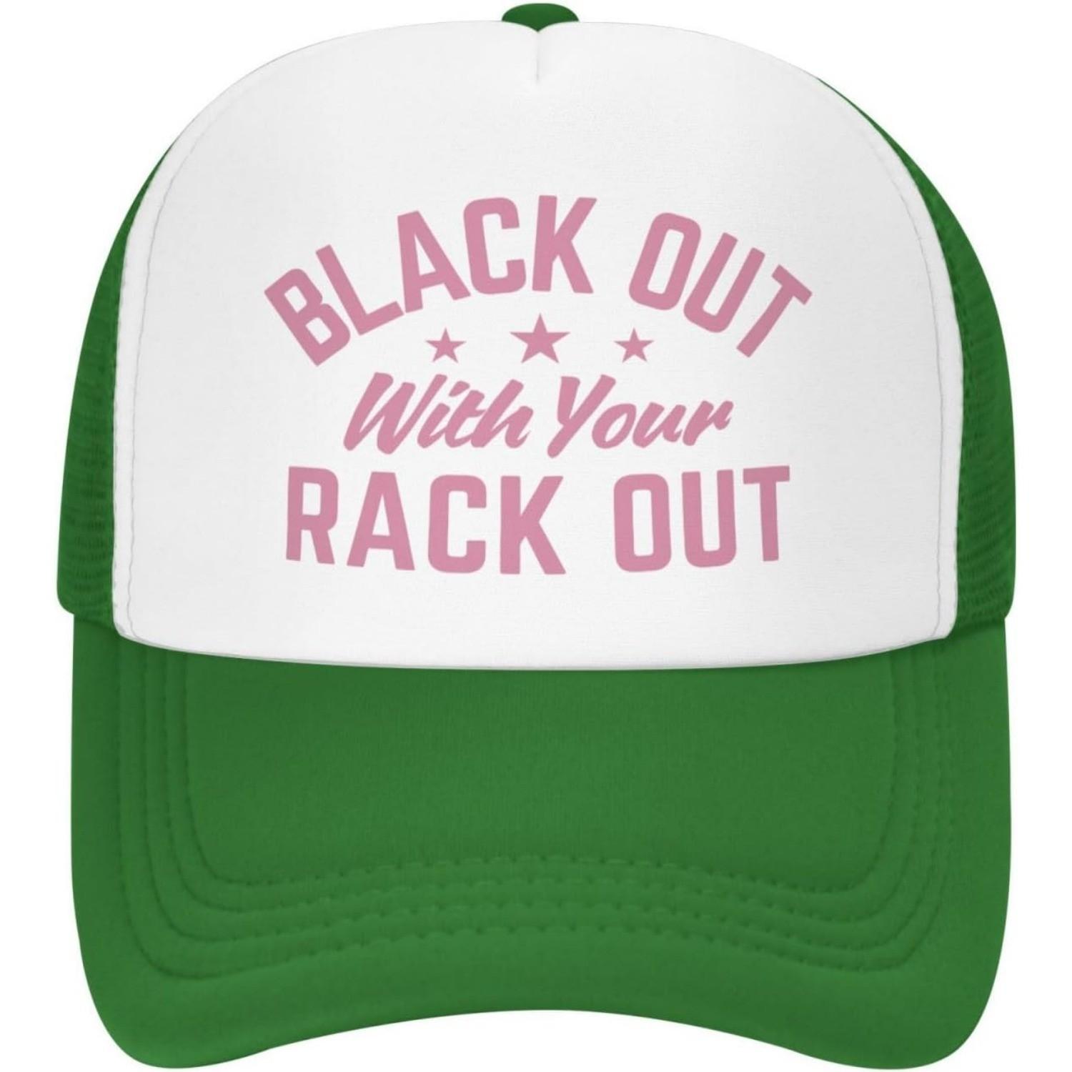 Black Out With Your Rack Out Trucker Hat Pink White Mesh Adjustable Outdoor Casual Cap One Size