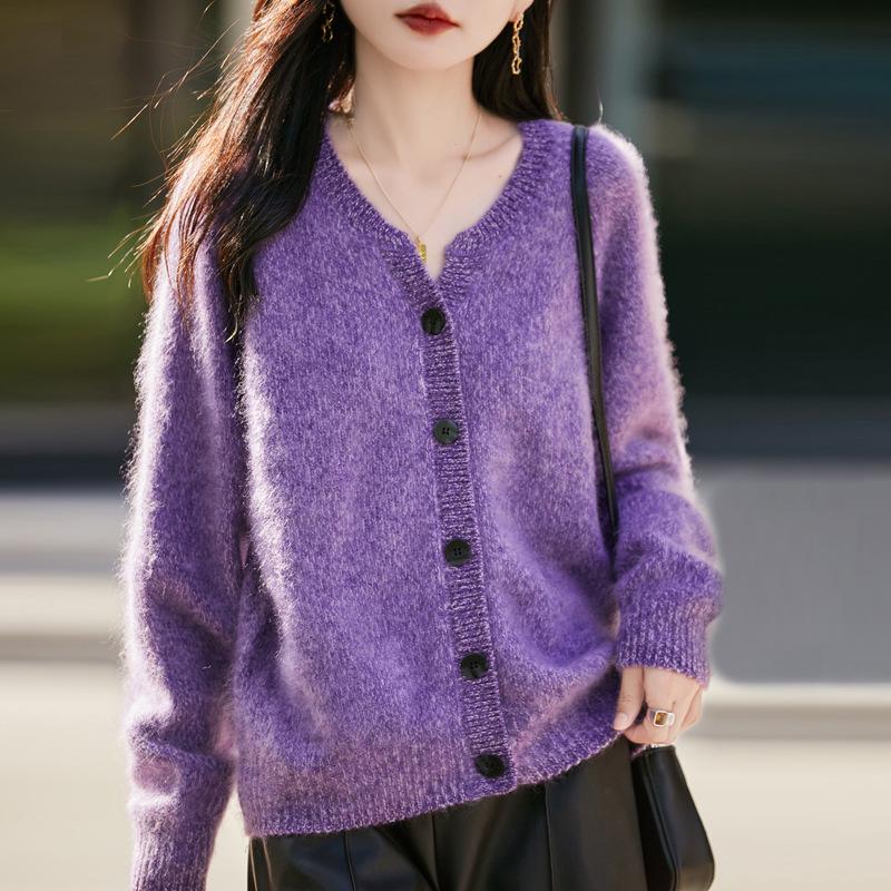 2025 French Heathered Wool Knit Cardigan - Women's Stylish Outerwear Sweater
