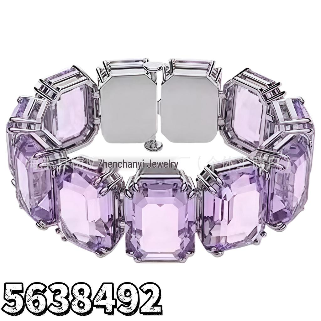 Shi Family Exquisite Purple Octagonal Rhinestone Necklace & Choker Bracelet Set
