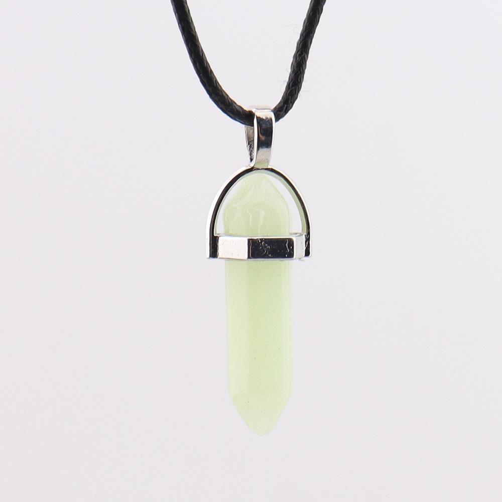 Crystal Hexagonal Column Pendant Popular Hexagonal Prism Bullet Luminous Stone Necklace N759