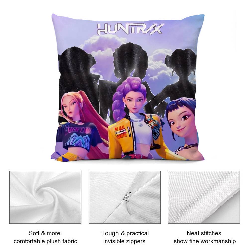 K-Kpop D-Demon H-Hunters Pillow Case Short Plush Print Square Throw Pillow Covers Sofa Home Cushion Decor