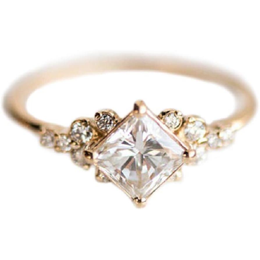 Koguxuix Vintage Ring Gold Engagement Ring CZ Crystal Diamond Wedding Ring 14k Gold Milgrain Ring Band (8)