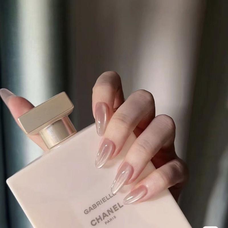 Handmade Nude Color Cat Eye Detachable False Nails with Suction Wear