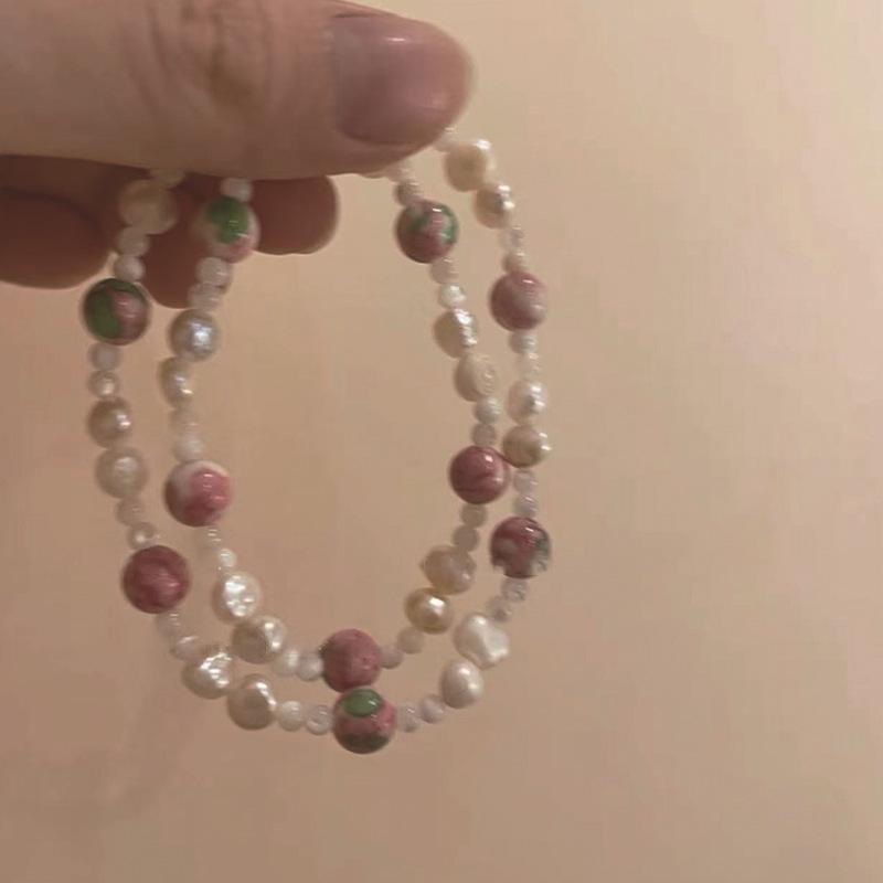 New Chinese Style Pink Pearl Rain Flower Stone Bracelet with Gold Beads - Love & Luck Attracting Hand Jewelry