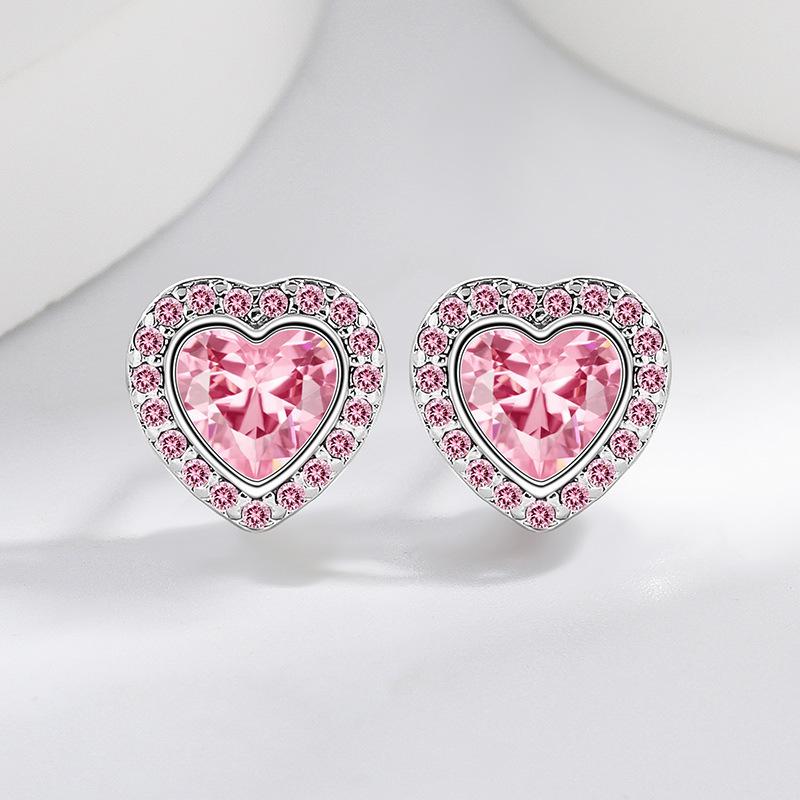 2026 Inlaid Zircon Peach Heart Earrings Women's Small Love Earrings for Your Heart, Women's Cute Heart Earrings
