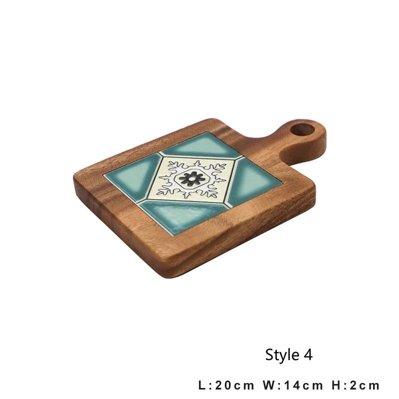 Vintage tile pot mat Solid wood home dining insulation mat casserole Heat resistant kitchen table pot mat 20X14