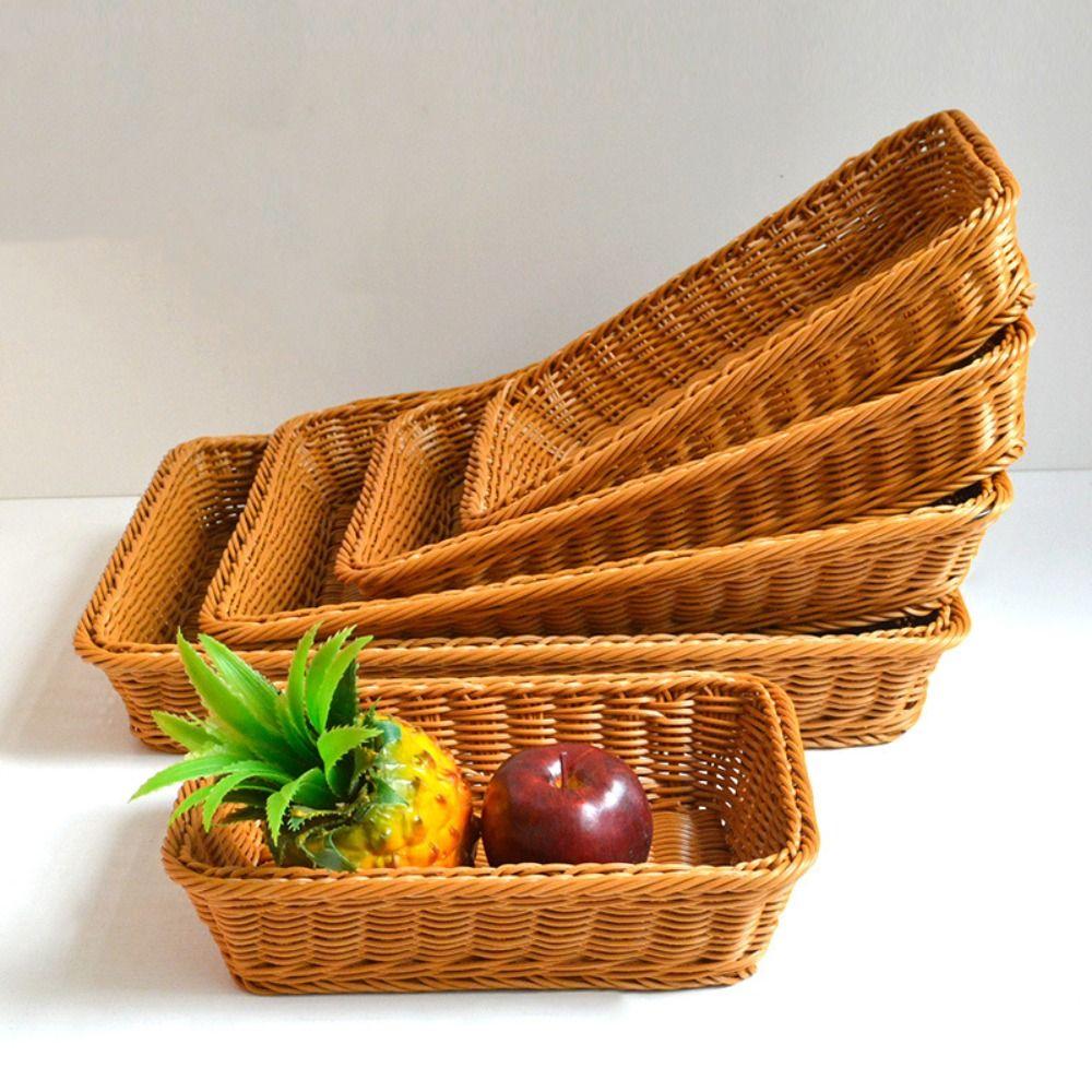 Woven Pattern Kitchen Storage Basket Plastic Bread Fruit Tray Display Basket  Home Shop Hotel