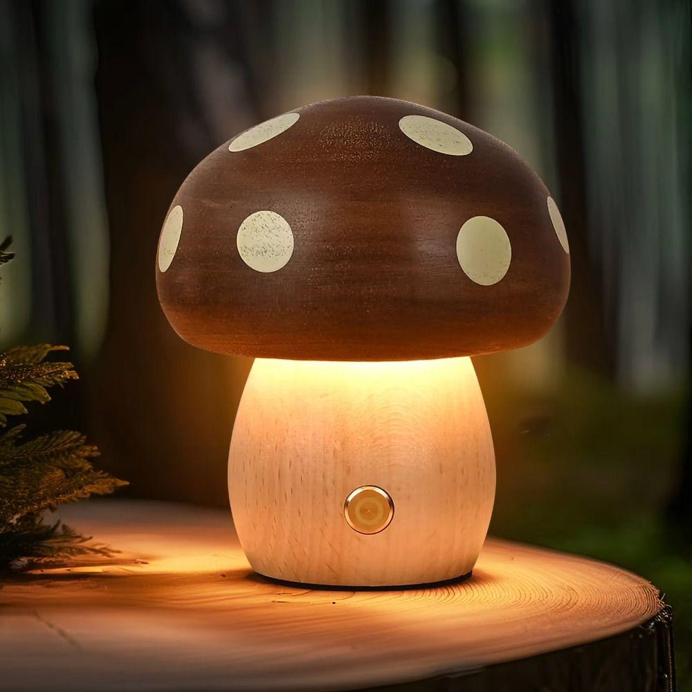 Warm Light Wood Mushroom Night Light Touch Switch Atmosphere Lighting Decorative Lamp  Desk Lamp