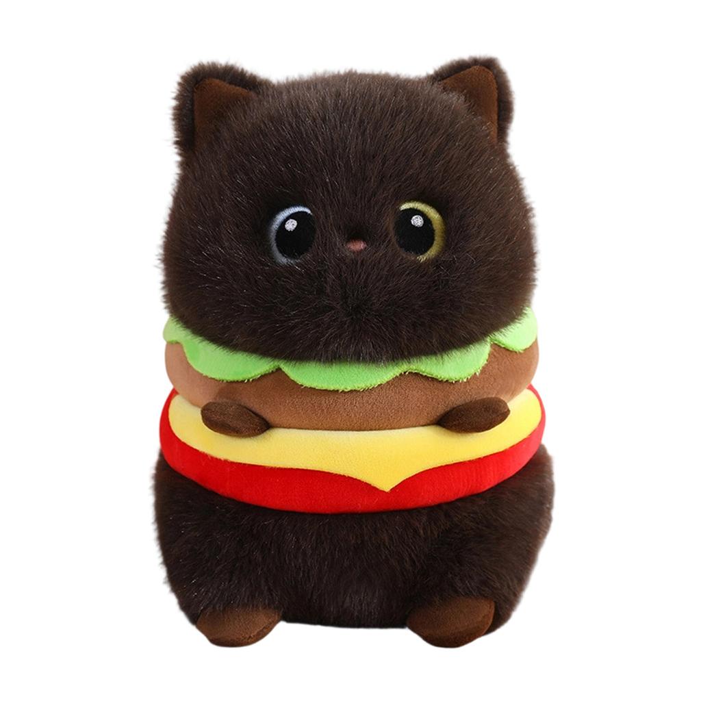 Plush Hamburger Cat Stuffed Animal Soft Toy with Detailed Layered Design and Round Shape Suitable for Kids and Collectors