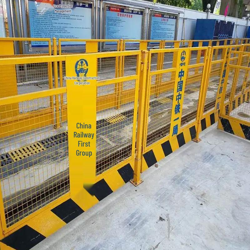 Construction Site Safety Guardrail: Red/White/Yellow/Black Vertical Poles with Safety Net for Foundation Pit