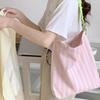 Summer Small Fresh Shoulder Canvas Bag New Contrasting Stripes Large Capacity Pleated Shoulder Strap Tote Bag