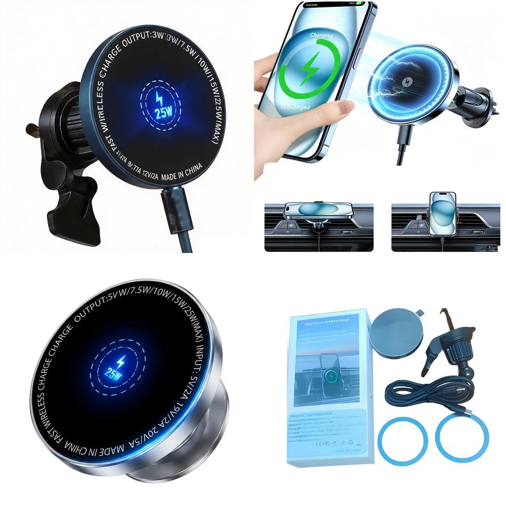 Excellent 15W 25W Strong Car Phone Mount Holder Wireless Magnetic Charger with Advanced Heat Dissipation for iPhone Trending New