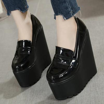 Scarpe da Donna con Tacco Grosso e Tacco Super Alto a Plateau con Punta Rotonda da 16 CM, Décolleté Bianche e Nere da Donna, Zeppe Sexy