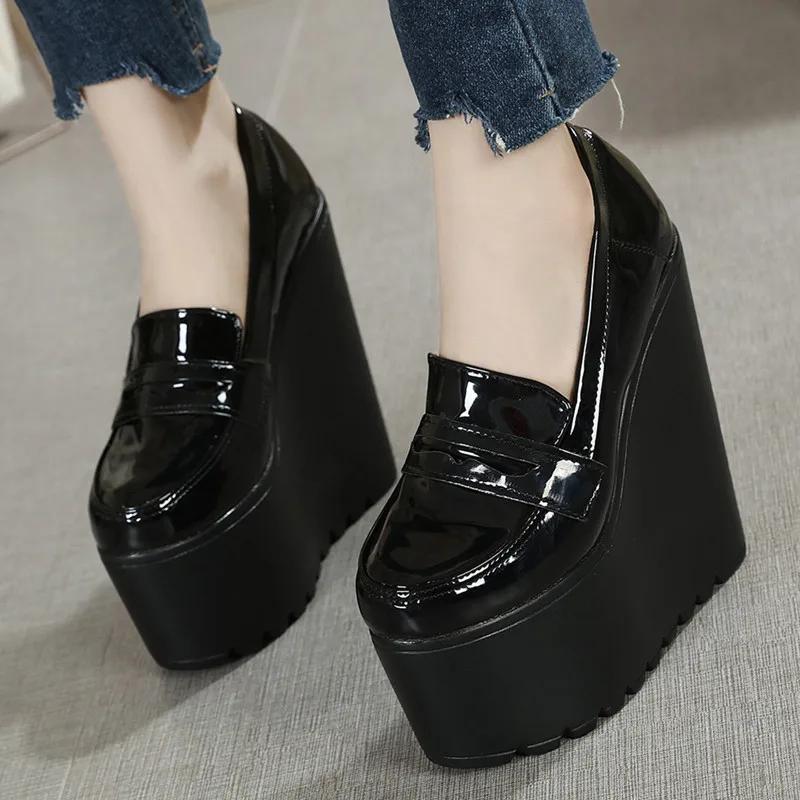 Fashion 16 CM Round Head Platform Super High Heel Thick Heel Women's Shoes Black And White Pumps For Women Sexy Wedges